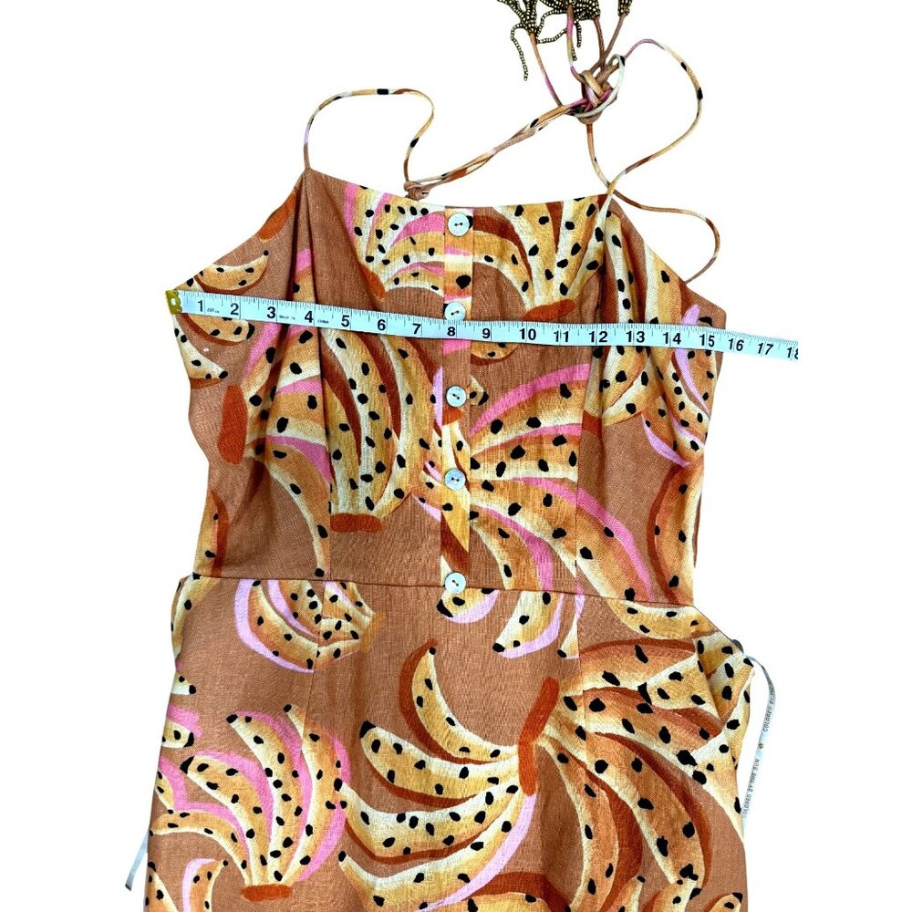 Farm Rio Caramel Raining Banana Midi Dress Linen Womens XL Orange Yellow NEW - Picture 7 of 8